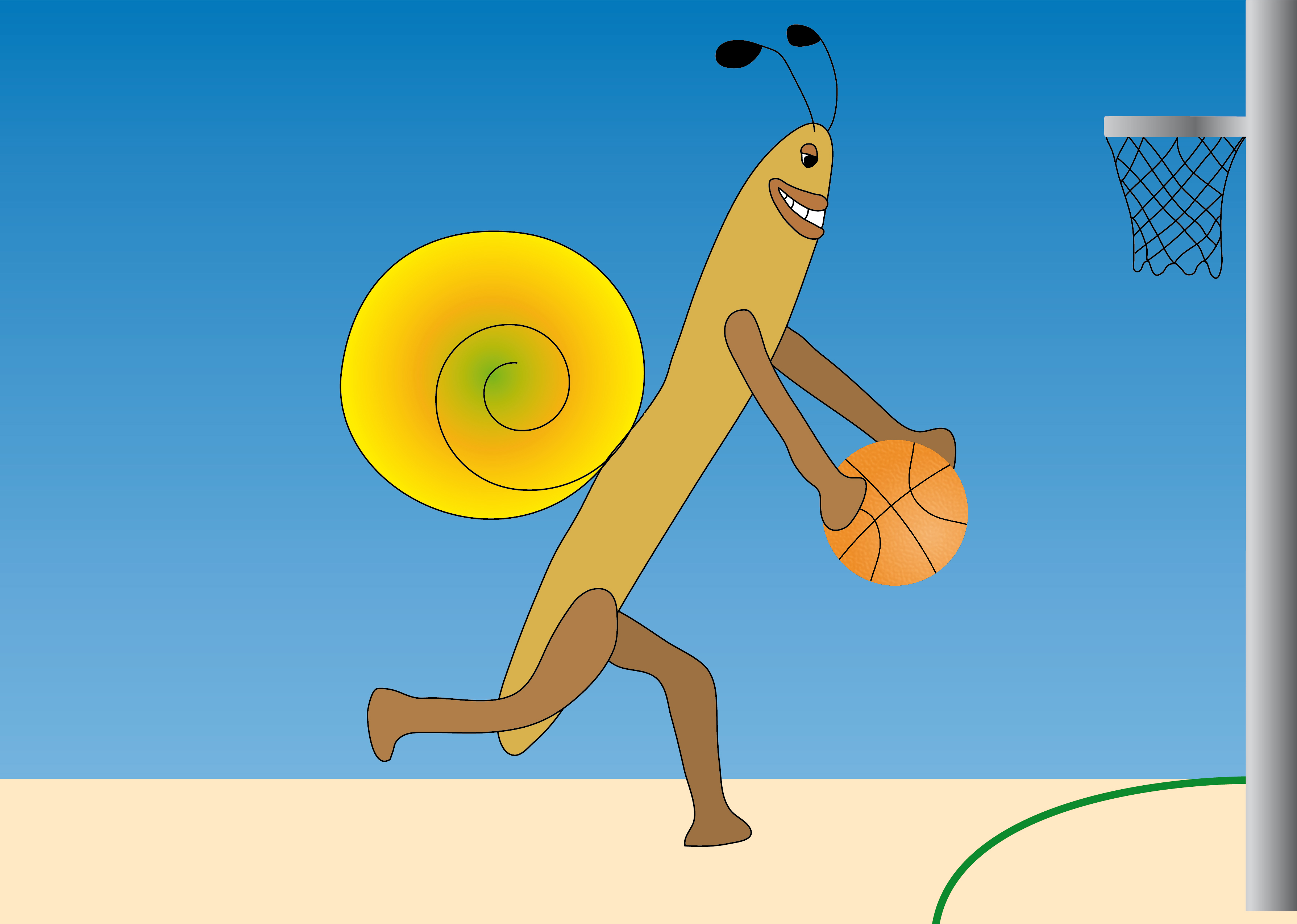 Basketballerschnecke: Illustration einer Schnecke, die Basketball spielt