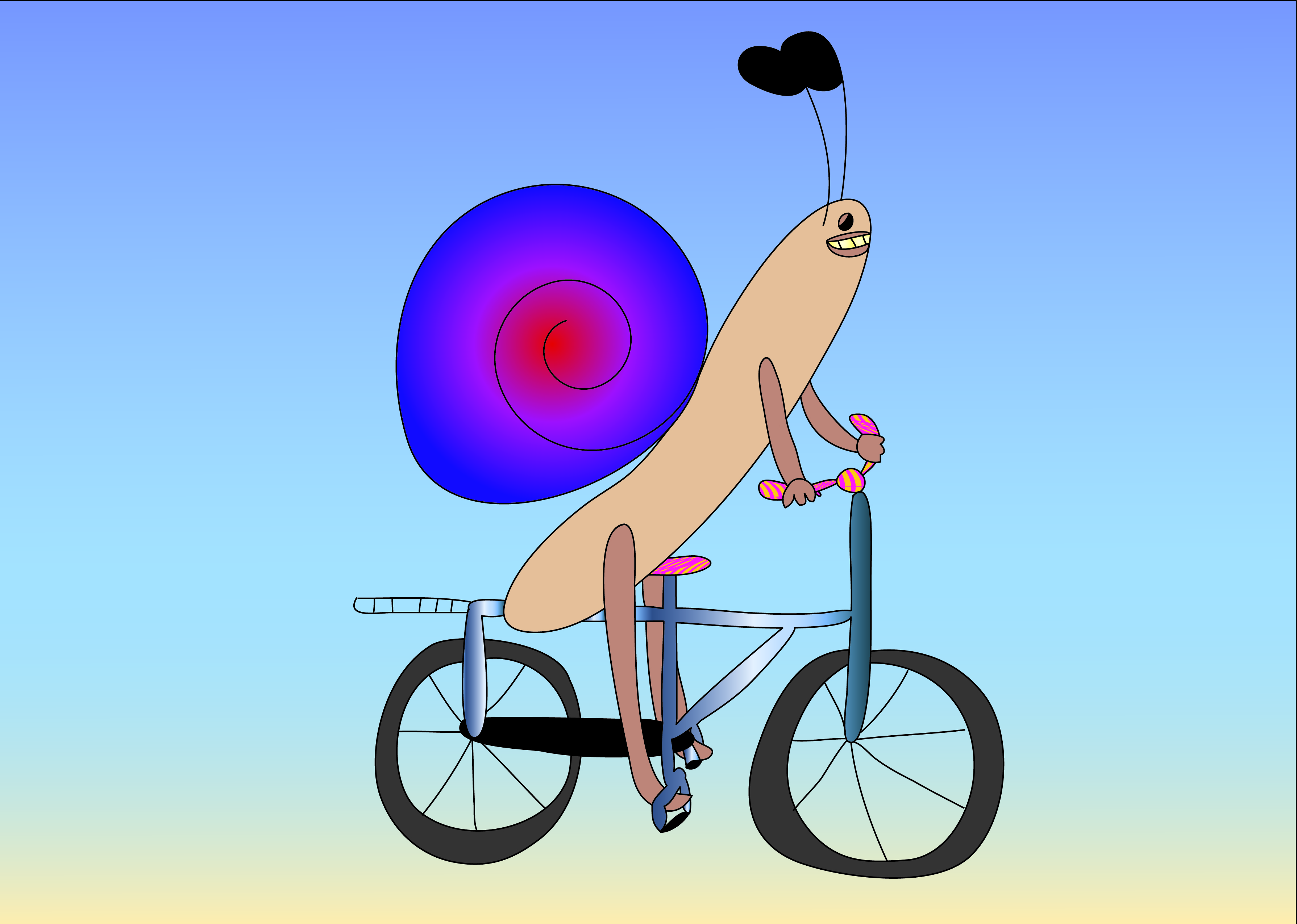 Fahrradfahrerschnecke: Illustration einer Schnecke, die auf einem Fahrrad fährt
