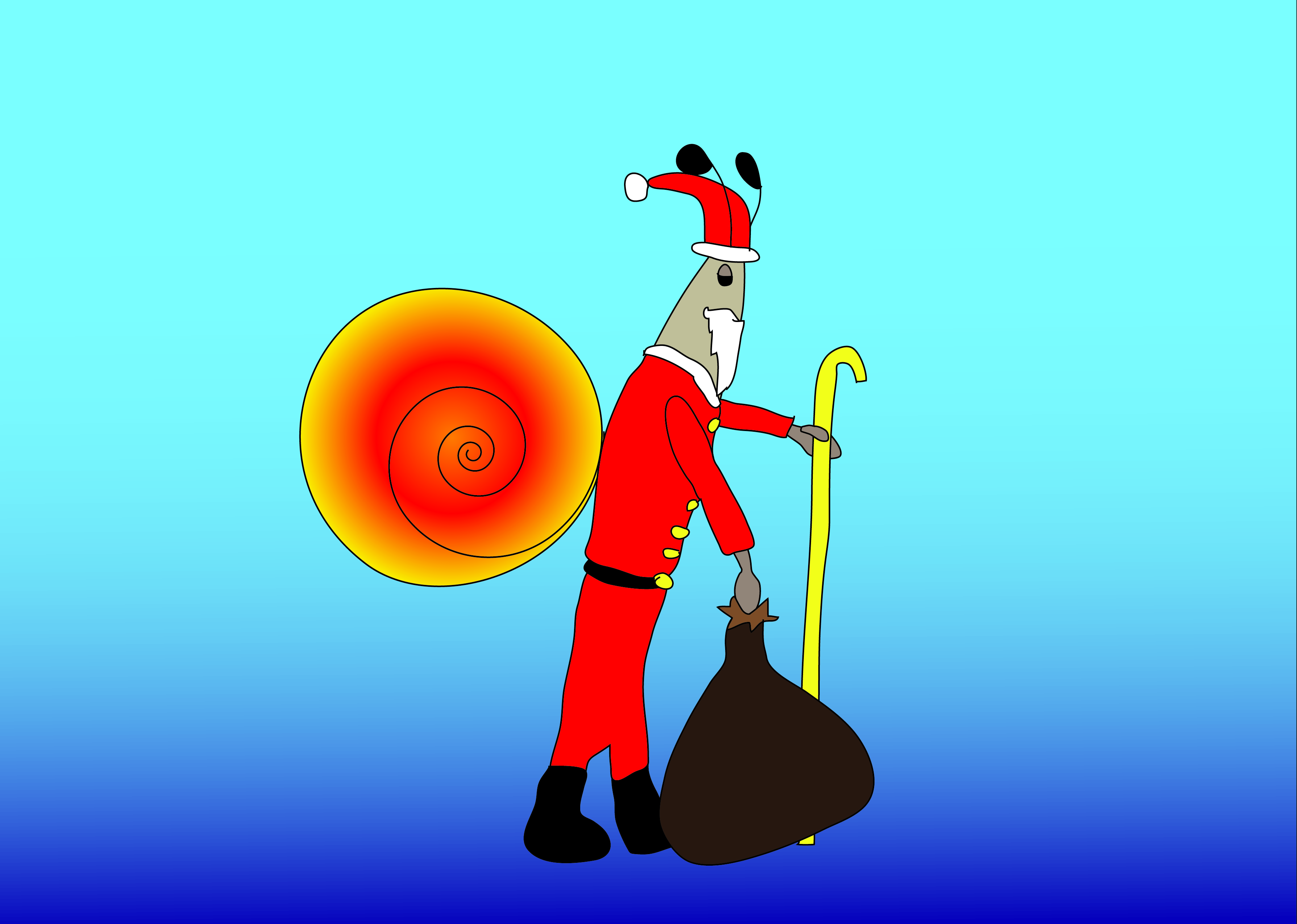 Weihnachtsschnecke: Illustration einer Schnecke als Weihnachtsmann