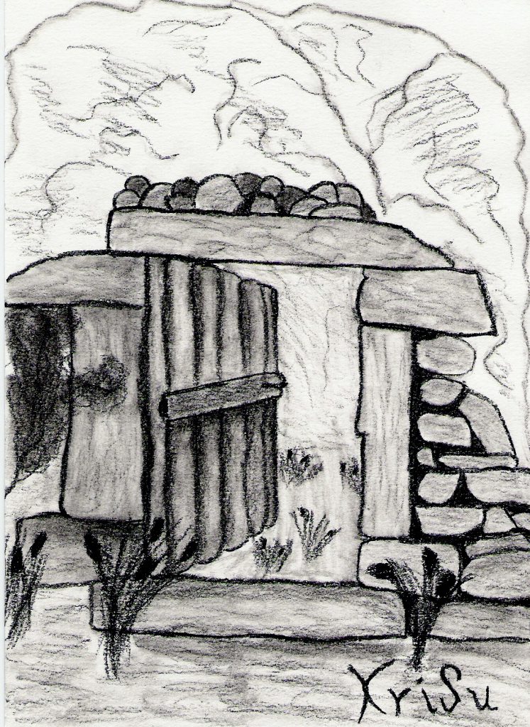 Ruine: Kohle-Zeichnung einer Ruine